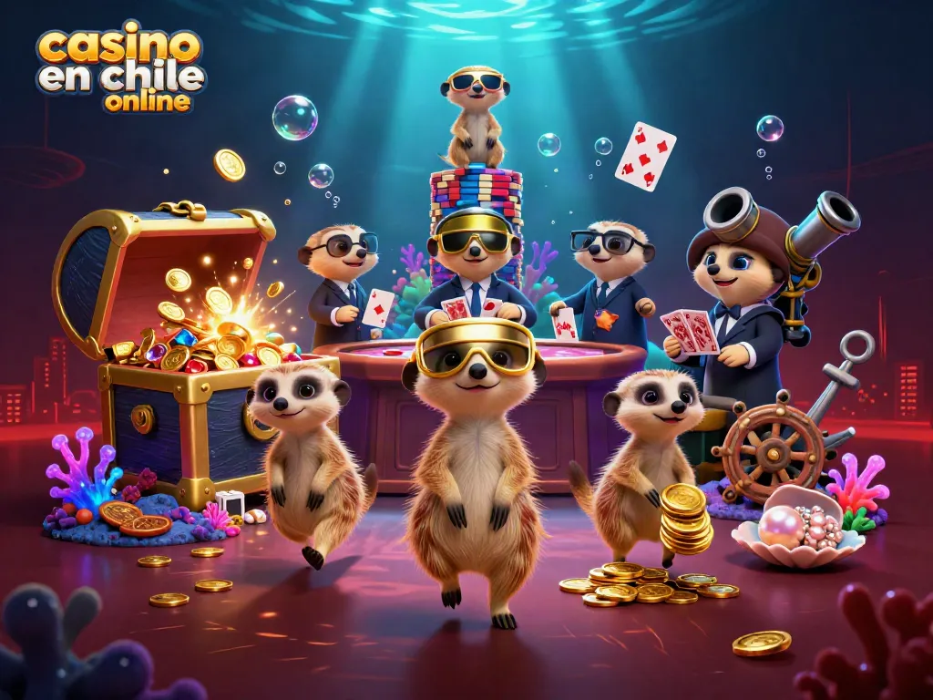 Suricatas gestionando un casino en línea en Chile mientras manejan apuestas emocionantes.