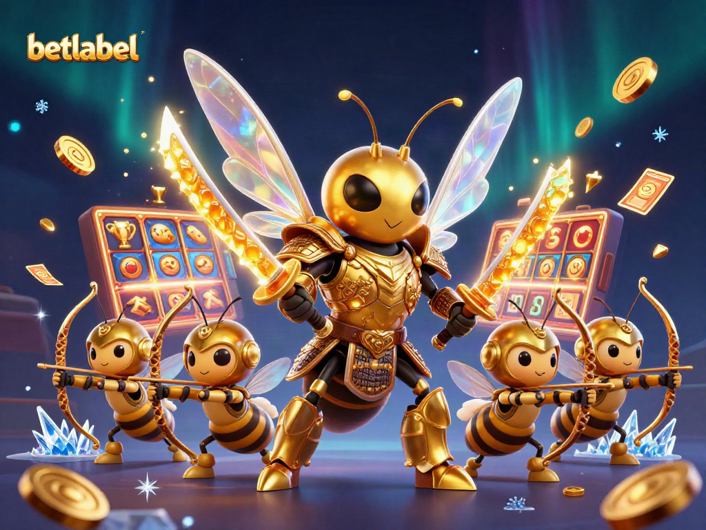 Experience thrilling wins at betlabel with captivating golden hornet characters in a vibrant casino scene.
