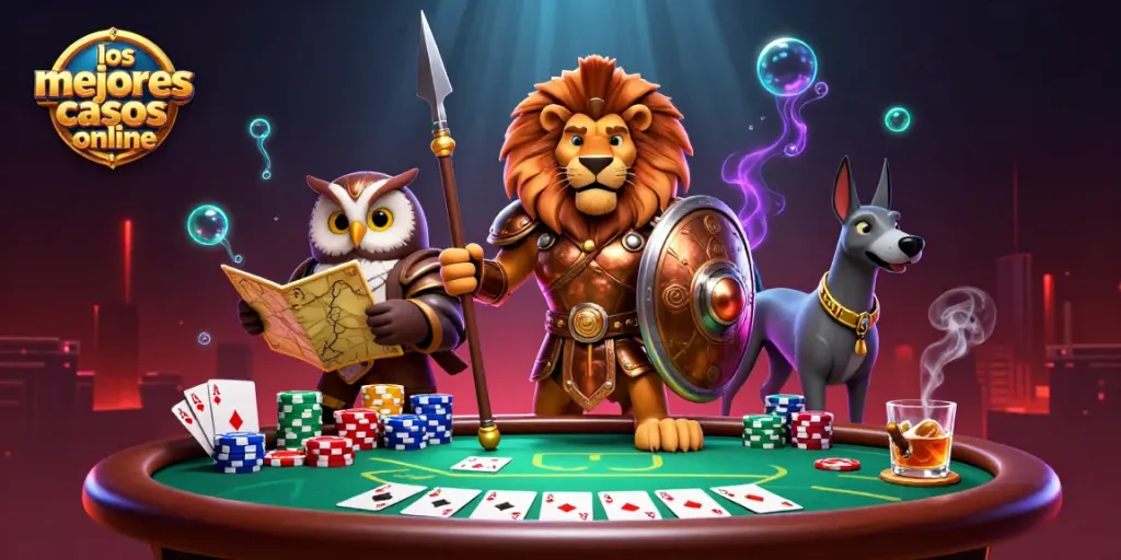 Disfruta de los mejores casinos online con un vibrante ambiente de juego en esta ilustración atractiva.
