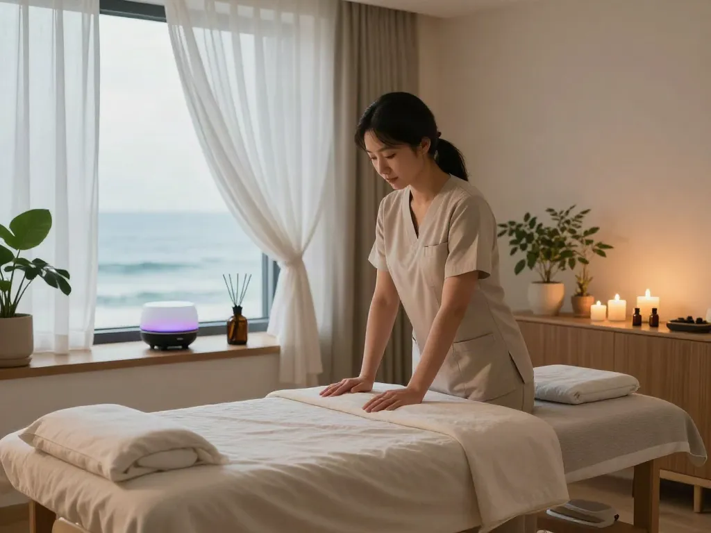 Experience a serene 남양주출장안마 session in a peaceful massage therapy setting with soothing elements