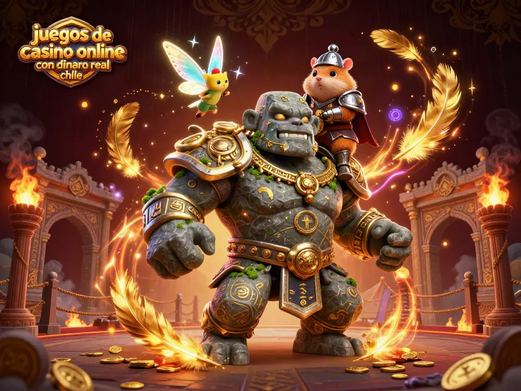 Juegos de casino online con dinero real Chile con golem mágico y caballero en acción.