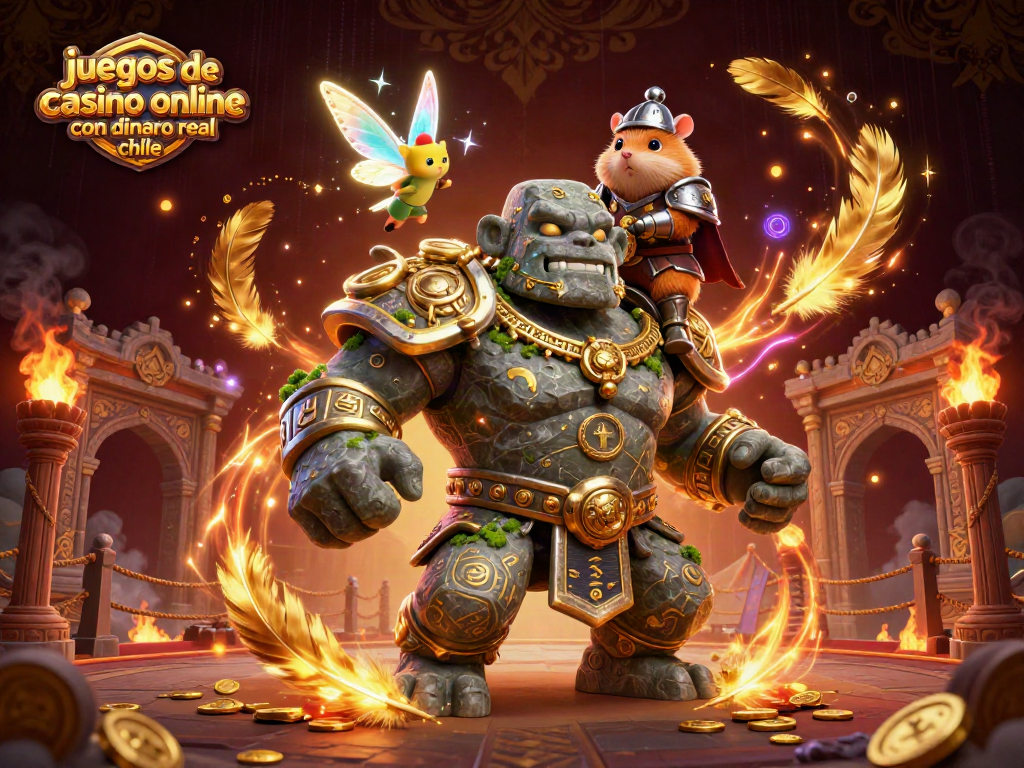 Juegos de casino online con dinero real Chile con golem mágico y caballero en acción.