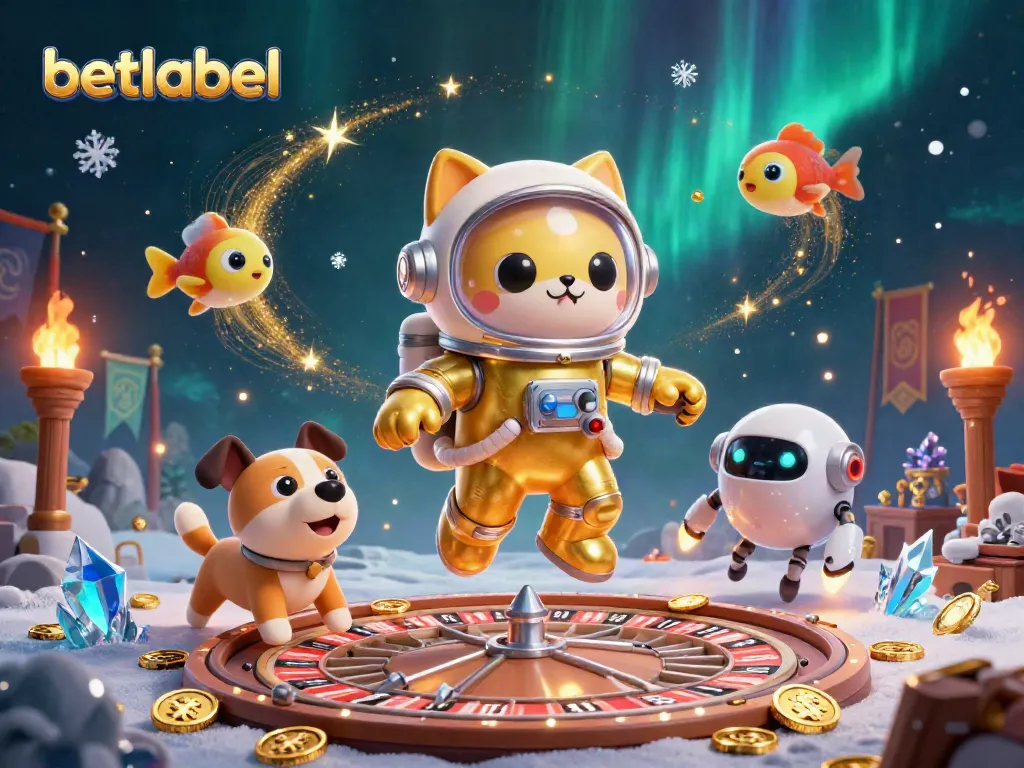 Engage with betting thrills at betlabel featuring a cat astronaut and casino elements.