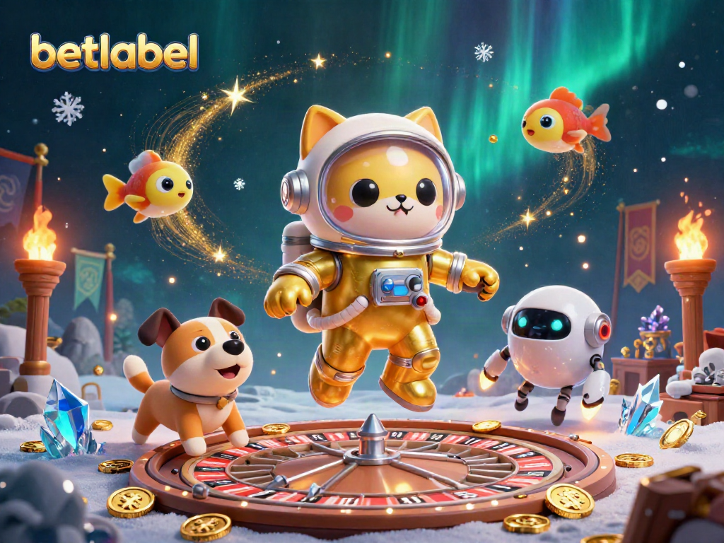 Engage with betting thrills at betlabel featuring a cat astronaut and casino elements.