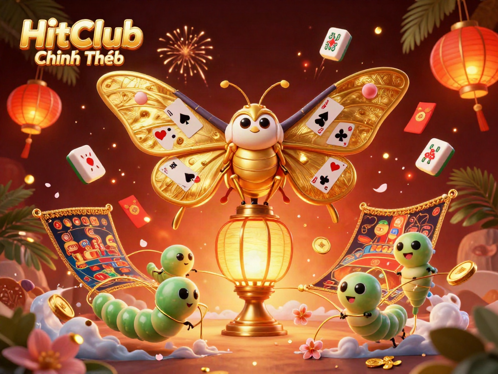 Play thrilling casino games with HitClub Chính Thức, featuring magnificent golden moths and striking decorations