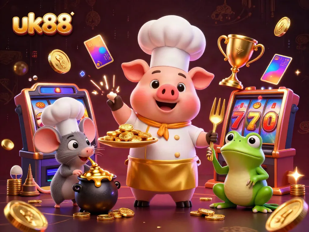 Engage with uk88's thrilling jackpot action in a vibrant 3D scene full of gaming excitement.